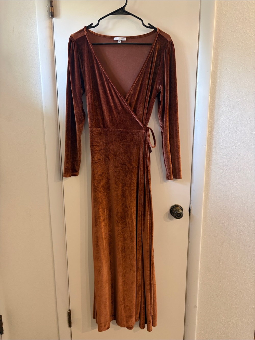Baltic Born Copper-Brown Velvet Wrap Maxi Dress